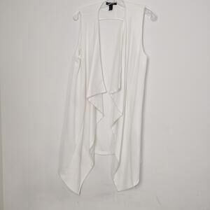 Revamped White Drape Front Sleeveless Long Vest Size Medium
